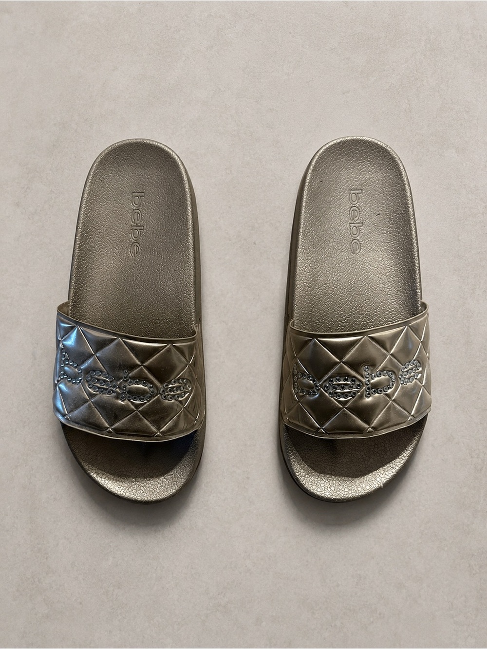 bebe Metallic Slide Sandals
